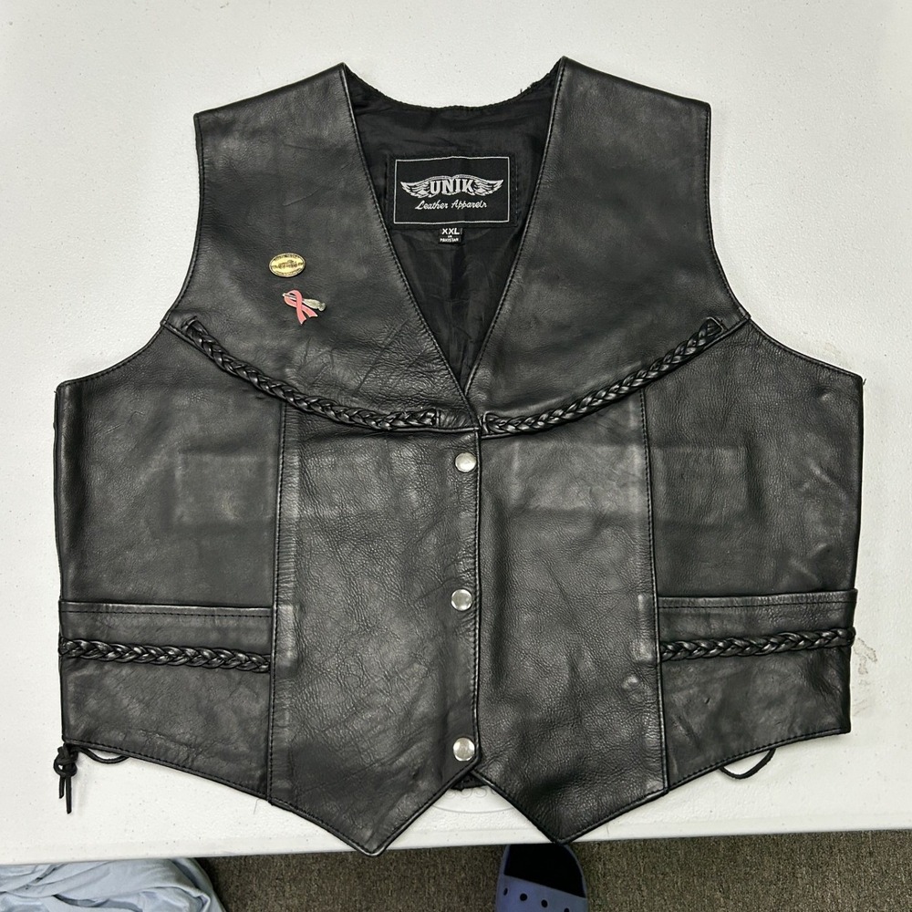 Unik Leather Vest womans XXL Black Braided Side Lace Sturgis 2007 Biker Moto